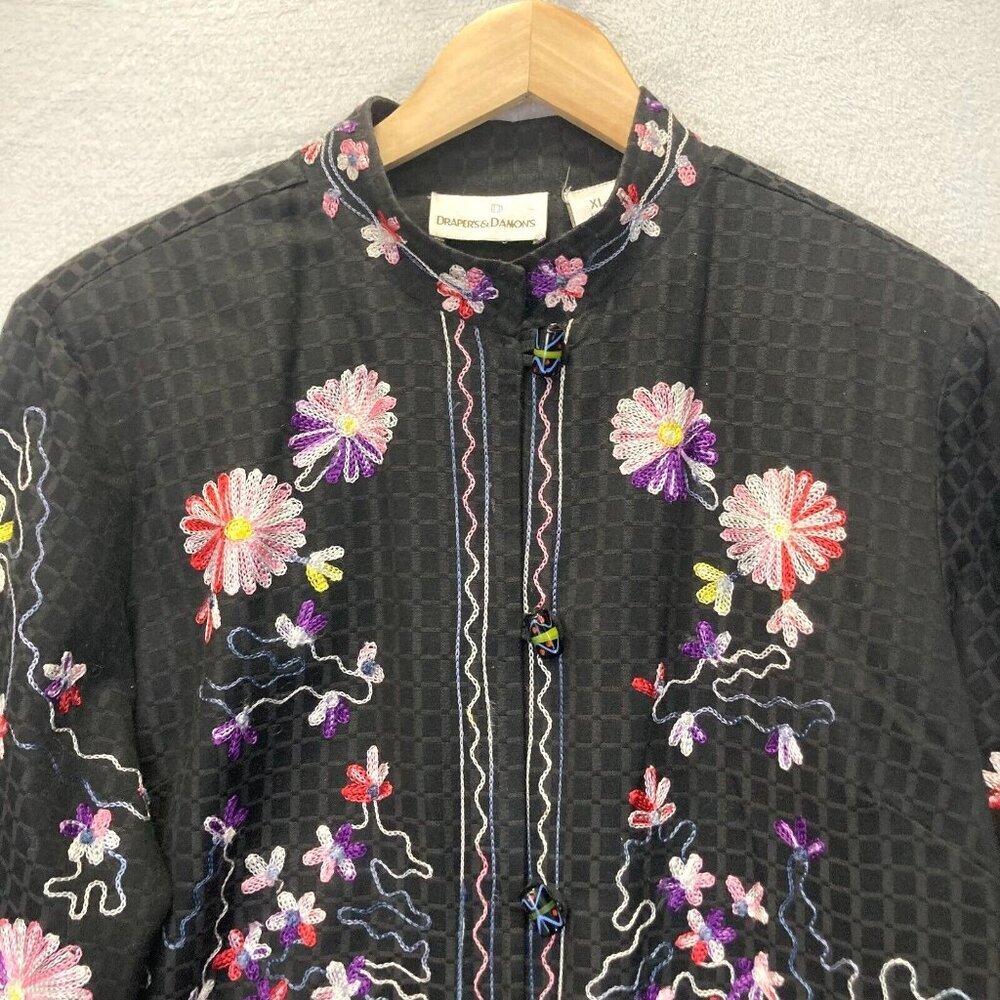 Drapers & Damons Embroidered Jacket Womens XL Asian Collar Floral Artsy Spring - Picture 3 of 16